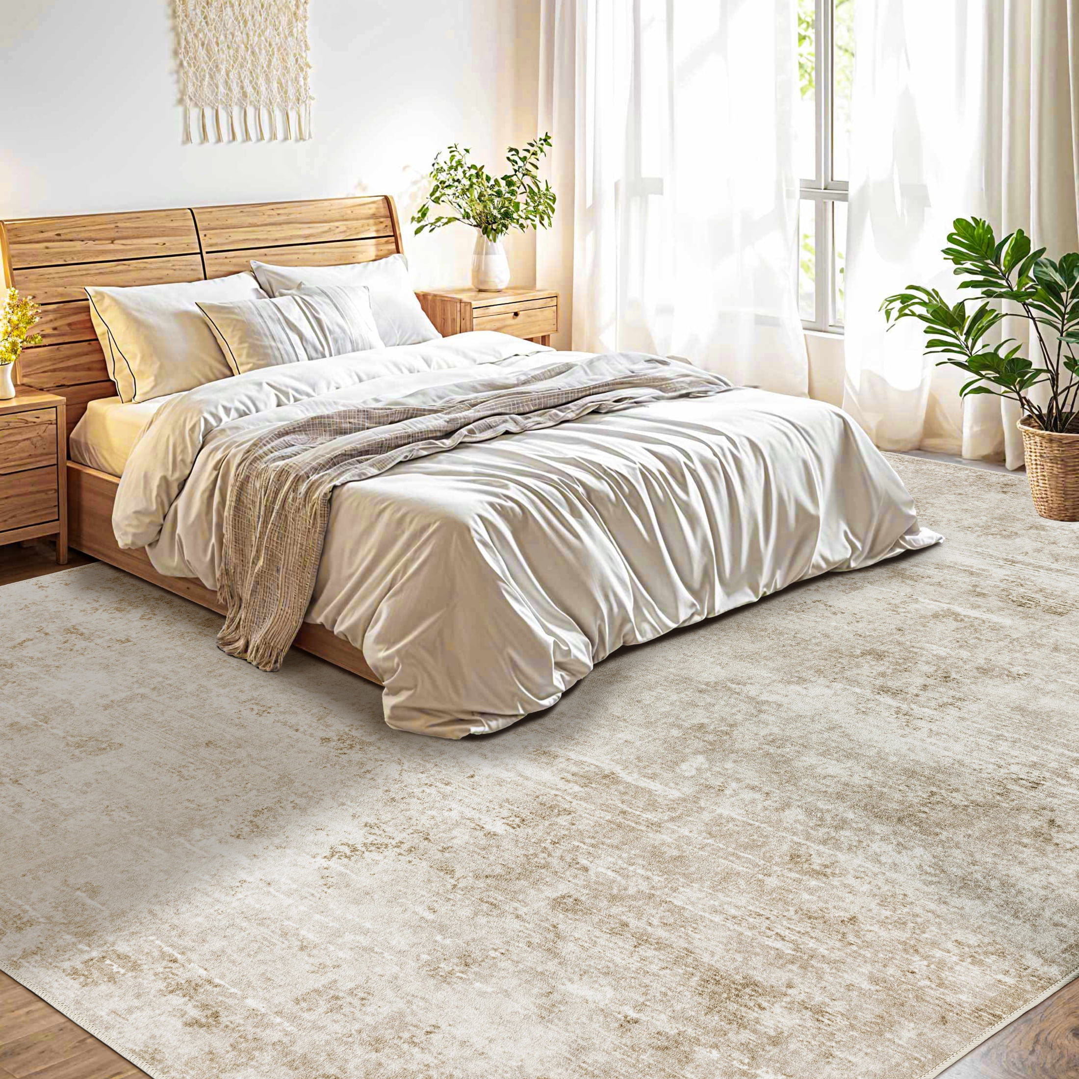 SONORO KATE 10'x14' Area Rugs for Living Room, Machine Washable Oriental Vintage Non Slip Soft Indoor Area Carpet, Beige