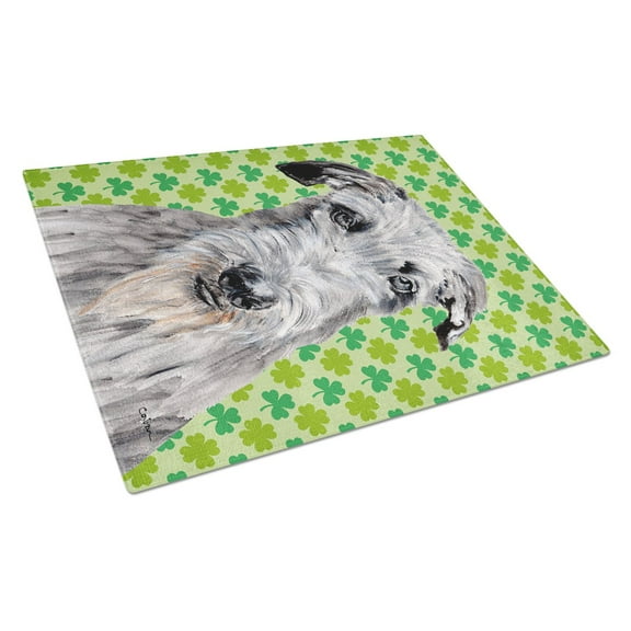 Caroline's Treasures Scottish Deerhound Lucky Shamrock St. Patrick's Day Glass Cutting Board Large Size