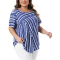 thumbnail image 4 of Agnes Orinda Women's Plus Size Top Crew Neck Short Sleeve Striped Blouse Dressy Casual Fashion T-shirt 1X Dark Blue, 4 of 6