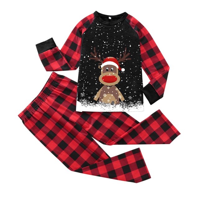 LSLJS Family Pajamas Matching Noël Ensembles, Tenues Parent-Enfant Noël Costumes Patchwork à Carreaux Imprimés Vêtements de Maison Col Rond Manches Longues Pajamas Ensemble Deux Pièces Enfants for Vacances Noël Sleepwear Ensemble