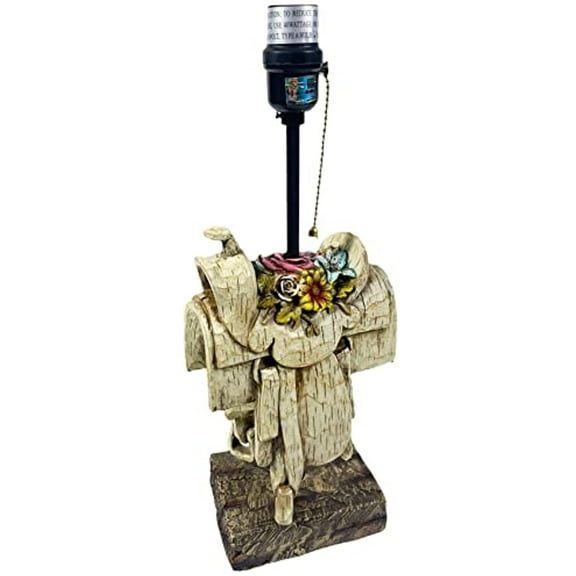 Urbalabs Western Brown Horse Saddle Floral Rose White Cowboy Rustic Home Decor Table Lamp Farmhouse Nightstands Living Room End Tables Lamps for Bedrooms Office (Floral White Saddle)