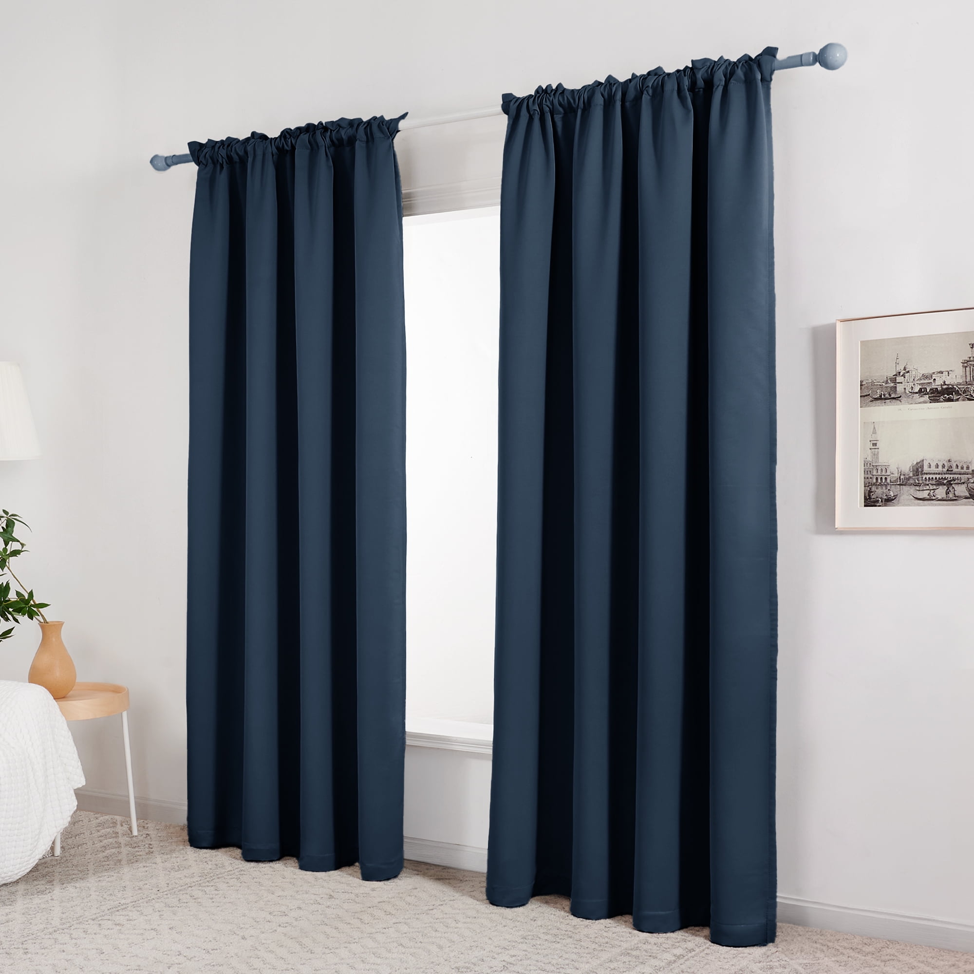 ZOPZO Thermal Insulated 100% Blackout Window Curtains, Navy Blue, 52W x 72L Inch, Noise Reducing for Bedroom and Living Room, 2 Panels
