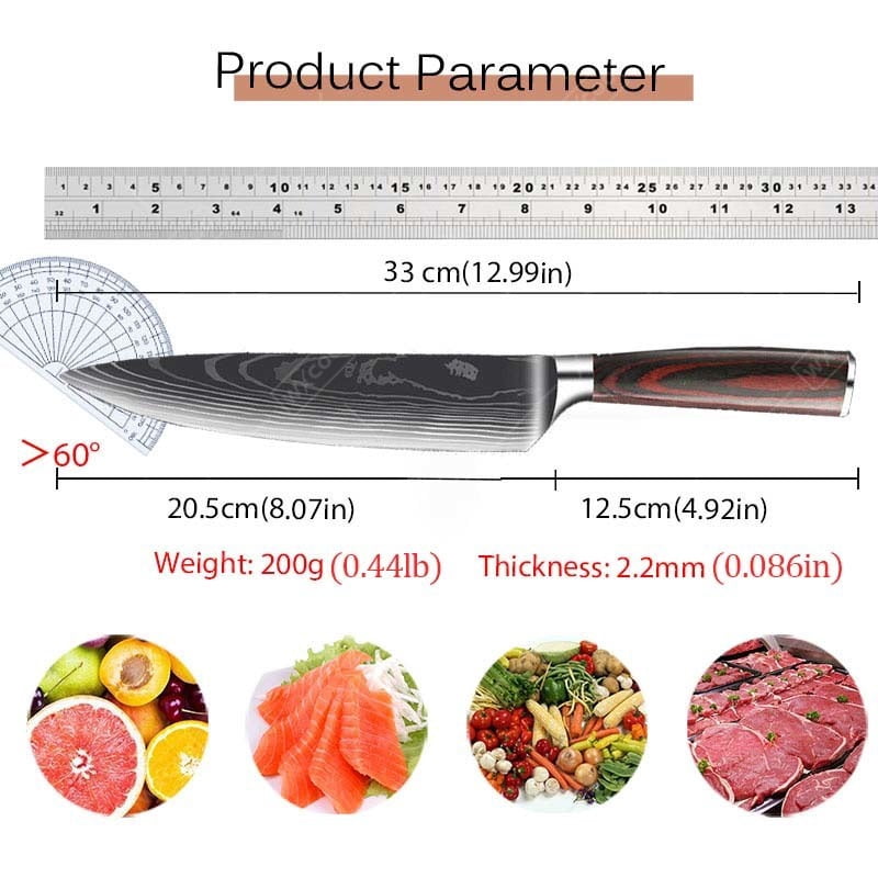 8 PCS Professional Kitchen Chef Knife Set Including Stainless Steel Utility Knives Boning Knives for Meat Fish Poultry and Butcher Cutting Scissors Hand Sharpened Ultra Sharp Durable Kitchen Tools