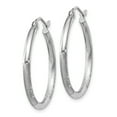 thumbnail image 2 of Real 14kt White Gold Satin and Diamond-cut 2mm Round Hoop Earrings; for Adults and Teens; for Women and Men, 2 of 4