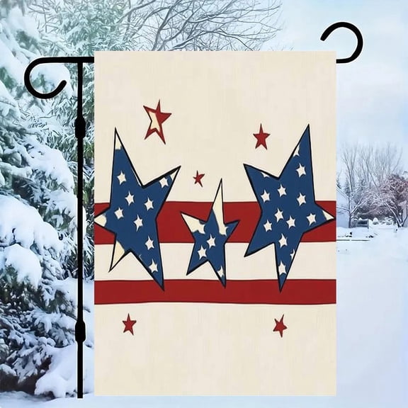 RKSupls Patriotic Linen Double Sided Garden Flag, Independence Day Themed Yard Decor, Three Stars Stripes Outdoor Banner for Holiday Lawn