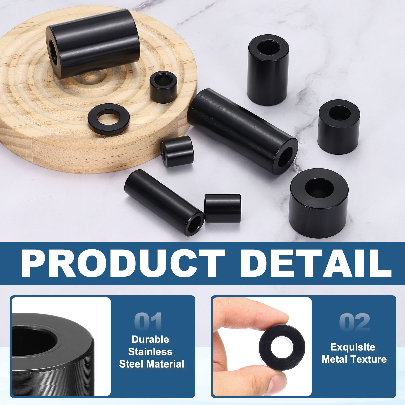 Uxcell 8pcs M12 Metal Spacers, M12 IDx1" ODx1" Length Aluminium Spacer Round Unthreaded Standoff Bushing Plain Finish for Screw Bolts, Black