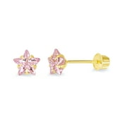Wellingsale 14K White Gold Polished 5mm Pink Star Stud Earrings With Screw Back