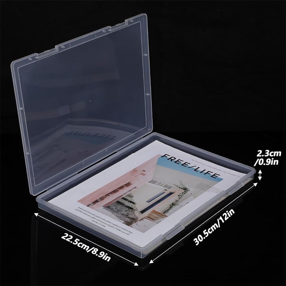 Heyingu 4Pcs Plastic File Storage Box 8X10 Inches Clear Scrapbook Paper Storag with Snap-Tight Latch Photo Organizer for Protecting Photos Crafts Office Supplies