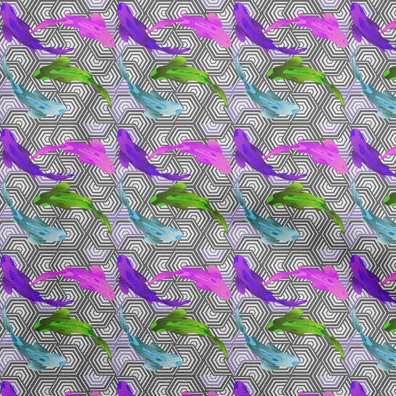 oneOoneCottonCambricPurpleFabricAsianJapaneseKoiFishWithGeometricTextureDiyClothingQuiltingFabricPrintFabricByYard56InchWide