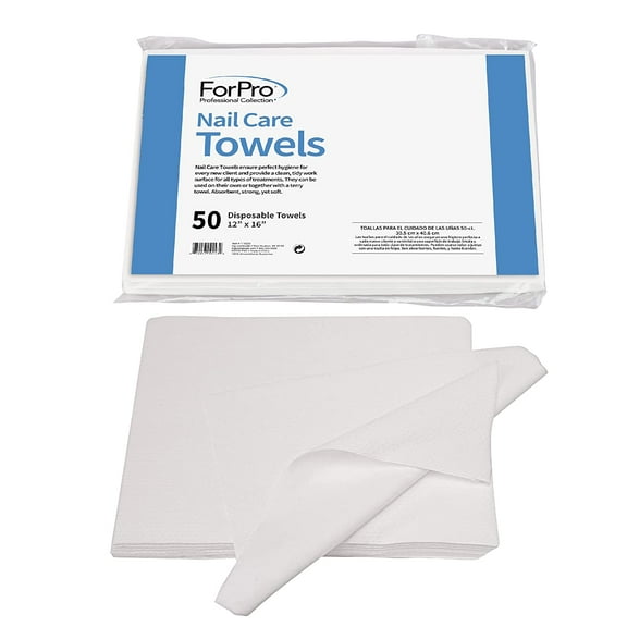 ForPro Professional Collection Nail Care Disposables Towels for Manicures and Pedicures, Lint-Free, White, 12 x 16", 50 Count