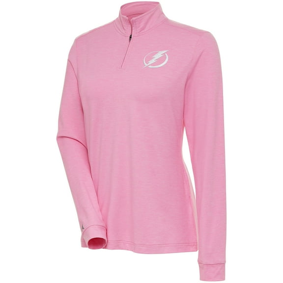 Women's Antigua Pink Tampa Bay Lightning White Logo Mentor Quarter-Zip Jacket