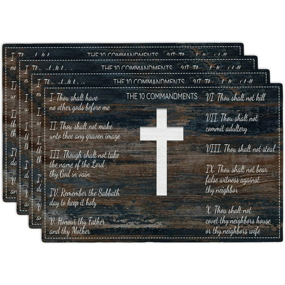 10 Commandments Placemats Set of 4 Christian Religious Table Mats Washable Place mats for Home Party Indoor Kitchen Dining Table Decoration 12x18 Inch