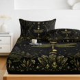 thumbnail image 6 of Twin XL Size Fitted Sheet Set - Mystic Dragonfly 2 Piece Bedding Sets 16" Deep Pocket Fitted Sheet with 1 Pillowcases, Black Golden Moon Stars Flowers Leaves Brushed Microfiber Hotel Bed Sheets, 6 of 9