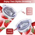 thumbnail image 5 of 40oz Cute Red Strawberry Stainless Steel Flip Straw Tumbler Spill Proof Travel Cup Double Wall Vacuum Insulated Coffee Mug with Top Handle, 5 of 6