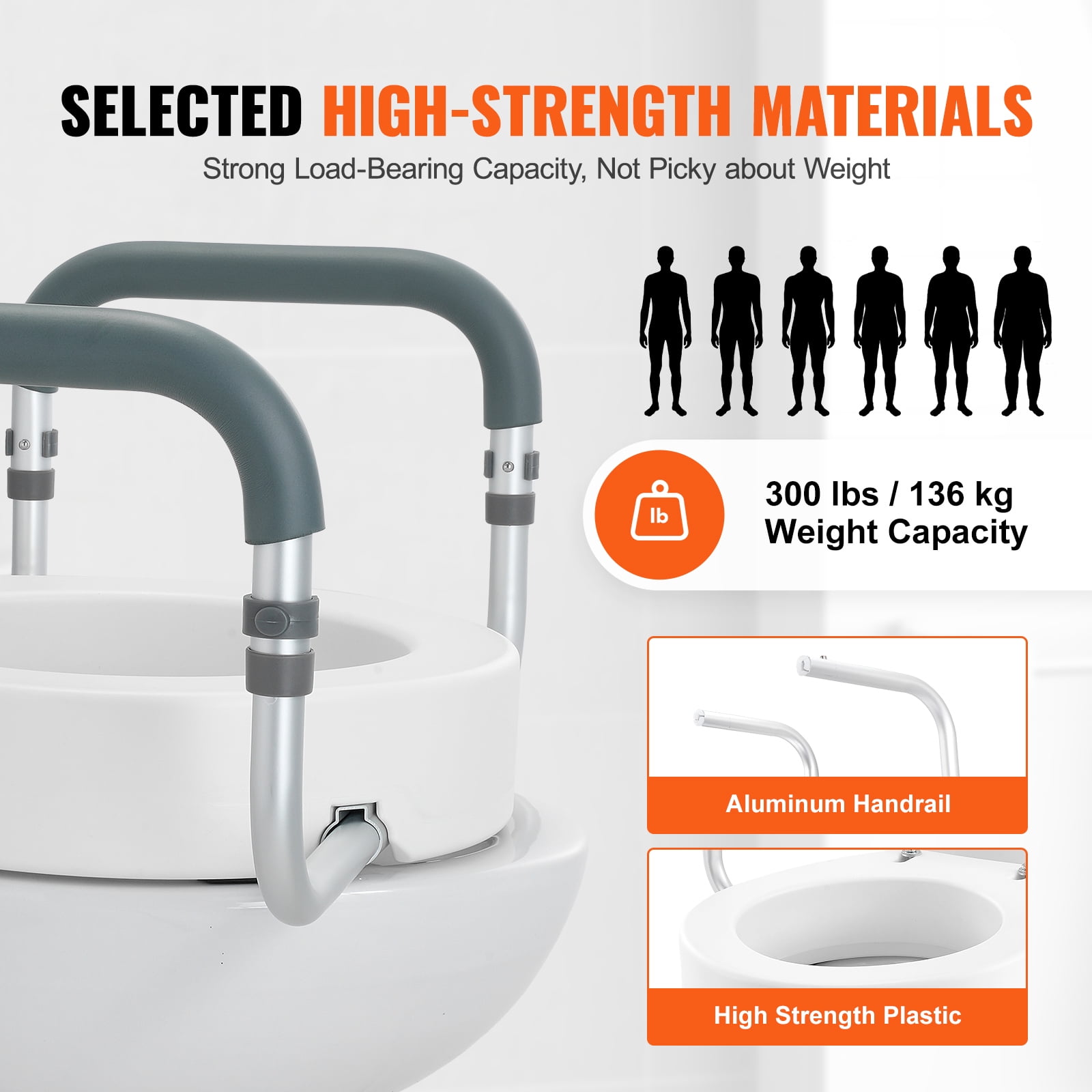 KFFKFF Elevated Toilet Seat, 3.5" Increase in Height, Supports up to 300 lbs, Suitable for Regular Round Toilets, Aluminum Support Rail, Comes with EVA Padded Armrest, Ideal for Seniors