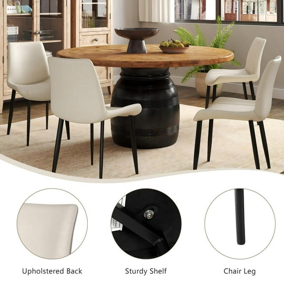 Set of 4 Modern Dining Chairs, Faux Leather and Metal Construction, Cushioned Seats, White