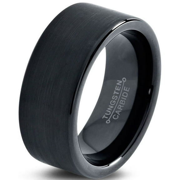 Tungsten Wedding Band Ring 4mm for Men Women Comfort Fit Black Flat Cut Brushed Polished