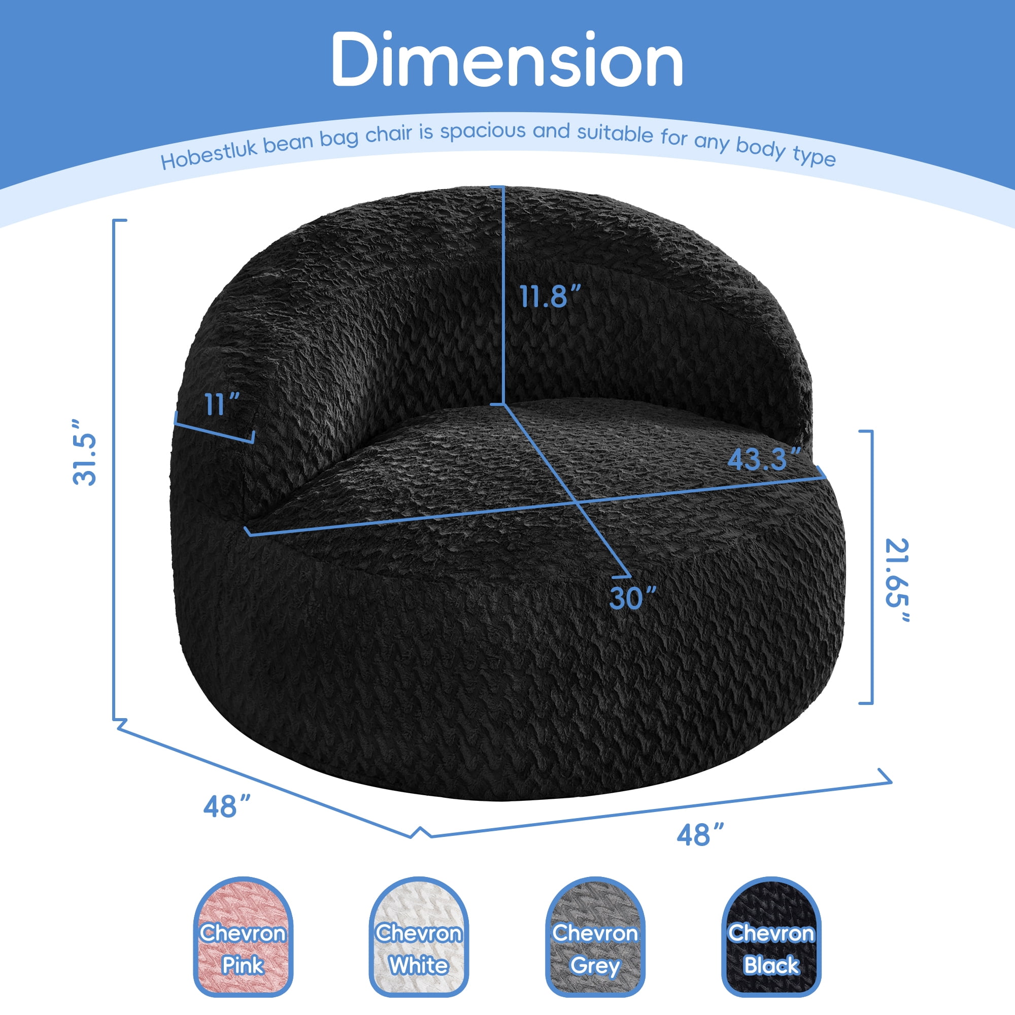 Hobestluk 4FT Bean Bag Chair for Adults with Memory Foam Filler Giant Beanbag with Faux Fur Cover for Bedroom (Chevron Black,Oversize)