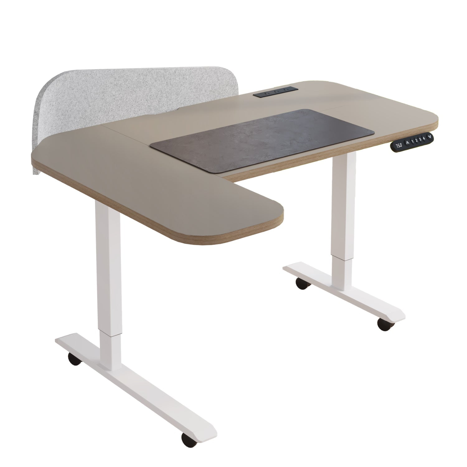 Aukfa 59" L-Shaped Electric Standing Desk,Height Adjustable Sit Stand Desk with Power Strip,Privacy Screen & Memory Controller,Khaki