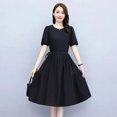 thumbnail image 1 of Femmes Manches Courtes Robe Élégante Col Rond Pull-Up une-Ligne Jupe Décontractée Couleur Unie Robe en Vrac, 1 of 8