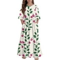 thumbnail image 3 of Abcomgle Girl's Summer Casual Dress Casual A-Line 3/4 Sleeve Girls Long Dresses Vintage Floral Print Crew Neck Sundresses Tiered Beach Dresses with Pockets,4-5 Years Light Green, 3 of 5