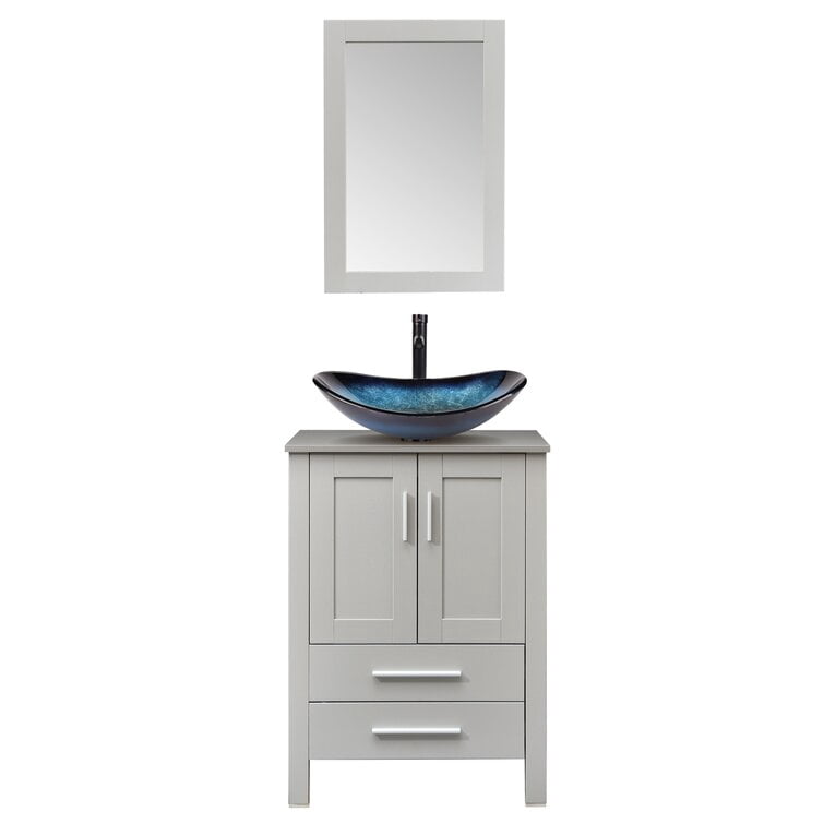 PULUOMIS 24'' Single Bathroom Vanity with Manufactured Wood Top with Mirror, Gray