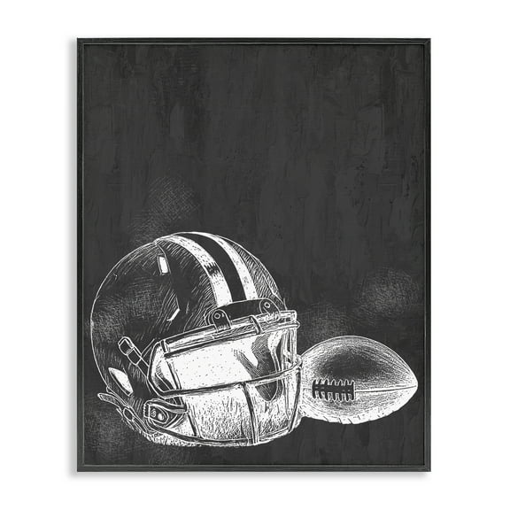 Stupell Industries Monochrome Football Helmet & Ball Black Framed Giclee Art, design by Kim Allen, 14 x 11