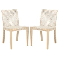SAFAVIEH Tyria Leather Dining Chair, White/Natural (Teak), Set of 2
