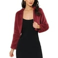 thumbnail image 1 of INSPIRE CHIC Boléro Court Sans Col à Manches Longues Ouvert à l'Avant en Fausse Fourrure pour Femme G Rouge Vin, 1 of 7