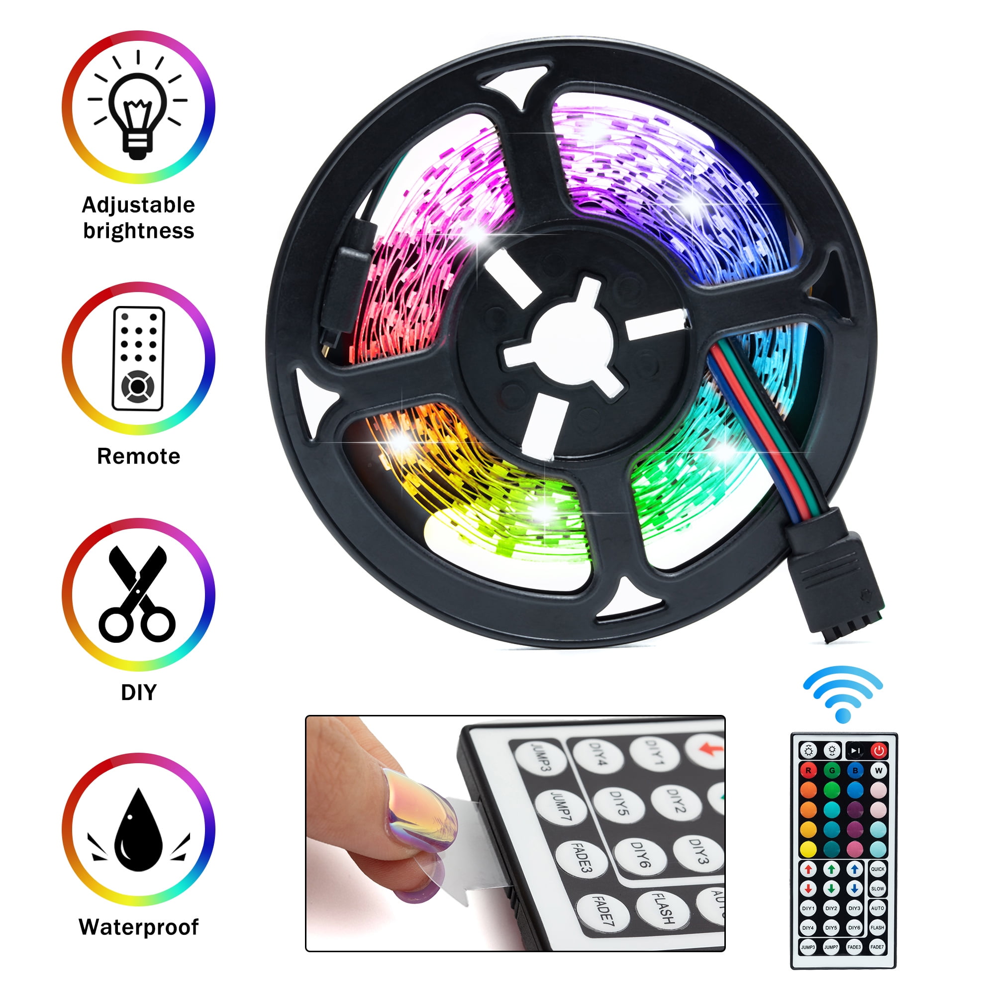 LED Strip Lights With Remote, 16.4ft RGB LED Light Strip 300 LED Tape Lights, Color Changing LED Strip Lights for Home Lighting Kitchen Bed Flexible Strip Lights for Bar Home Decoration