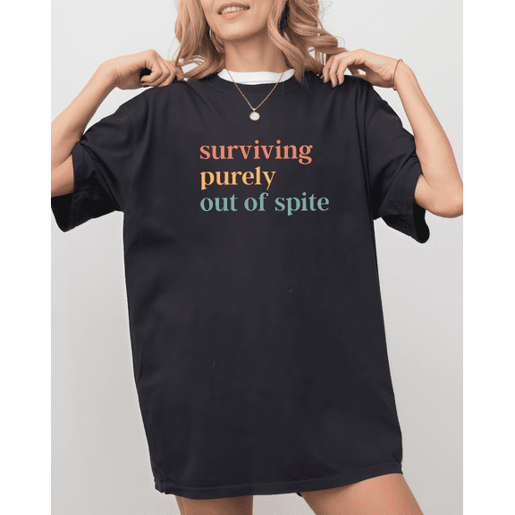 Women's casual "Survival" graphic Short Sleeve Round Neck Tee T-shirt top cotton comfortable black S-5XL