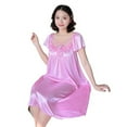 thumbnail image 5 of Women Sexy Sleepwear Silk Satin Short Sleeve Nightgown Robes Night Dress Nightie, 5 of 5