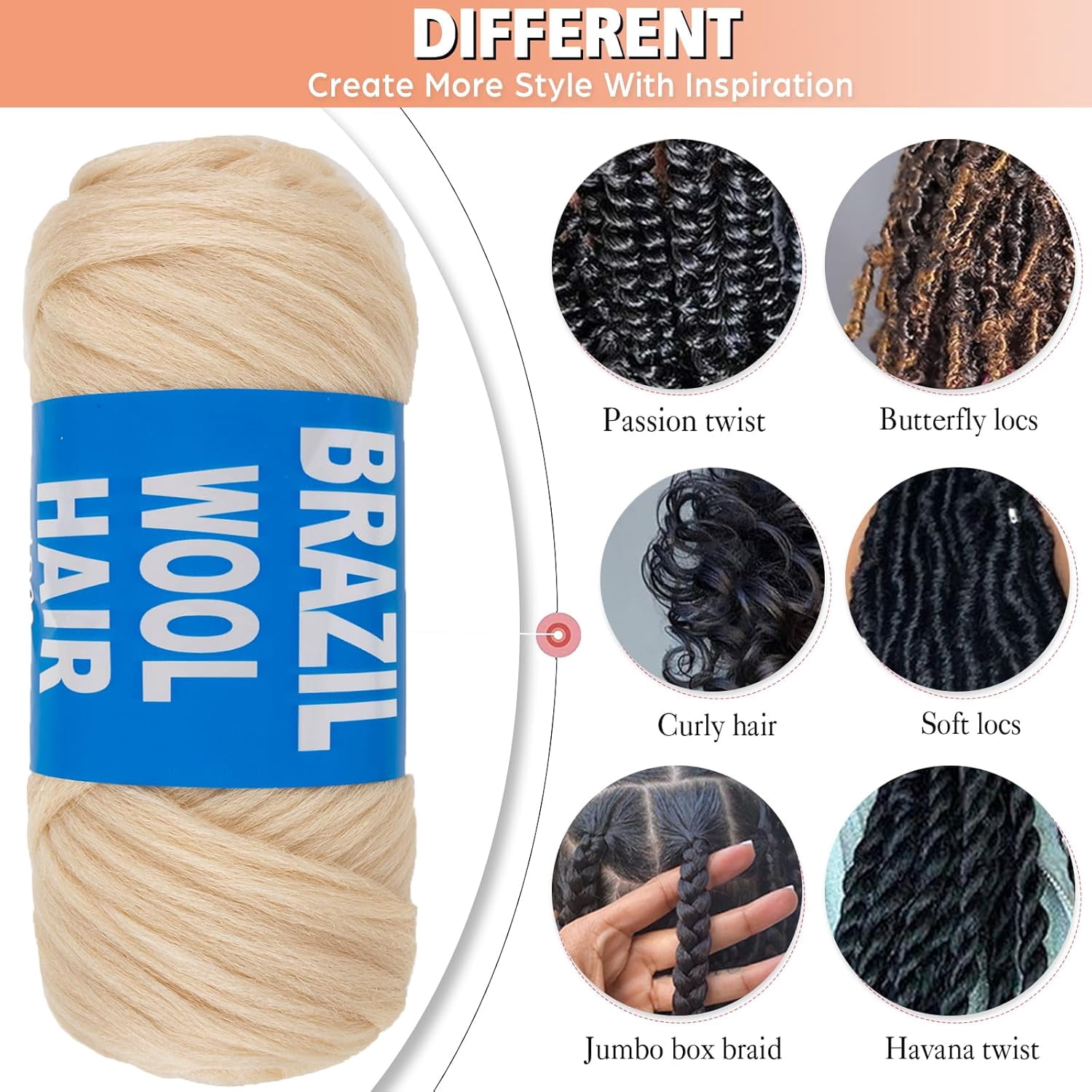 2/4/8 Rolls Brazilian Wool Hair for Braiding Acrylic Hand Knitting Wool Yarn for Soft Locs Crochet Hair Jumbo Braids Twist Braiding Hair Extensions