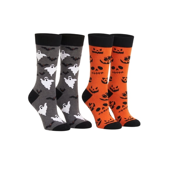 Men's Halloween Socks Jack O'Lanterns & Bats Ghosts 2-Pairs Size 10-13