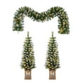 thumbnail image 2 of Artificial Christmas 3-Piece Set Wreath and Set of 2 Entrance Trees X-mas with LED Lights Easy Assembly, 2 of 7