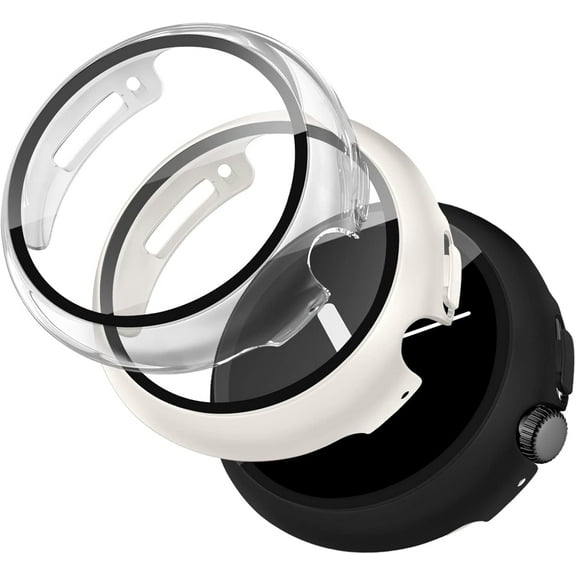 3-Piece Case for Google Google Pixel Watch,Hard PC Frame Scratch and Impact Resistant Protective Cover with Tempered Glass Screen Protector for Google Google Pixel Watch 41mm Accessories
