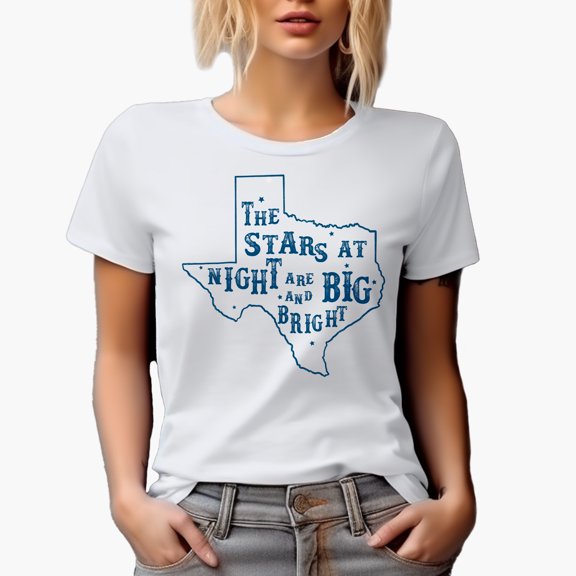 The Stars at Night Are Big and Bright with Texas State Map Art Merch Gift, White T-Shirt, Small