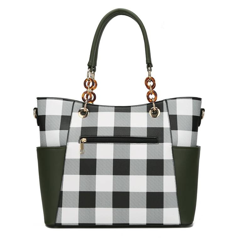 MKF Collection Bonita Checker Women s Tote Bag with Wristlet Wallet Vegan Leather 2Pcs Shopper Handbag Set by Mia K Pink