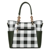 MKF Collection Bonita Checker Women's Tote Bag with Wristlet Wallet, Vegan Leather 2Pcs Shopper Handbag Set by Mia K . - Pink