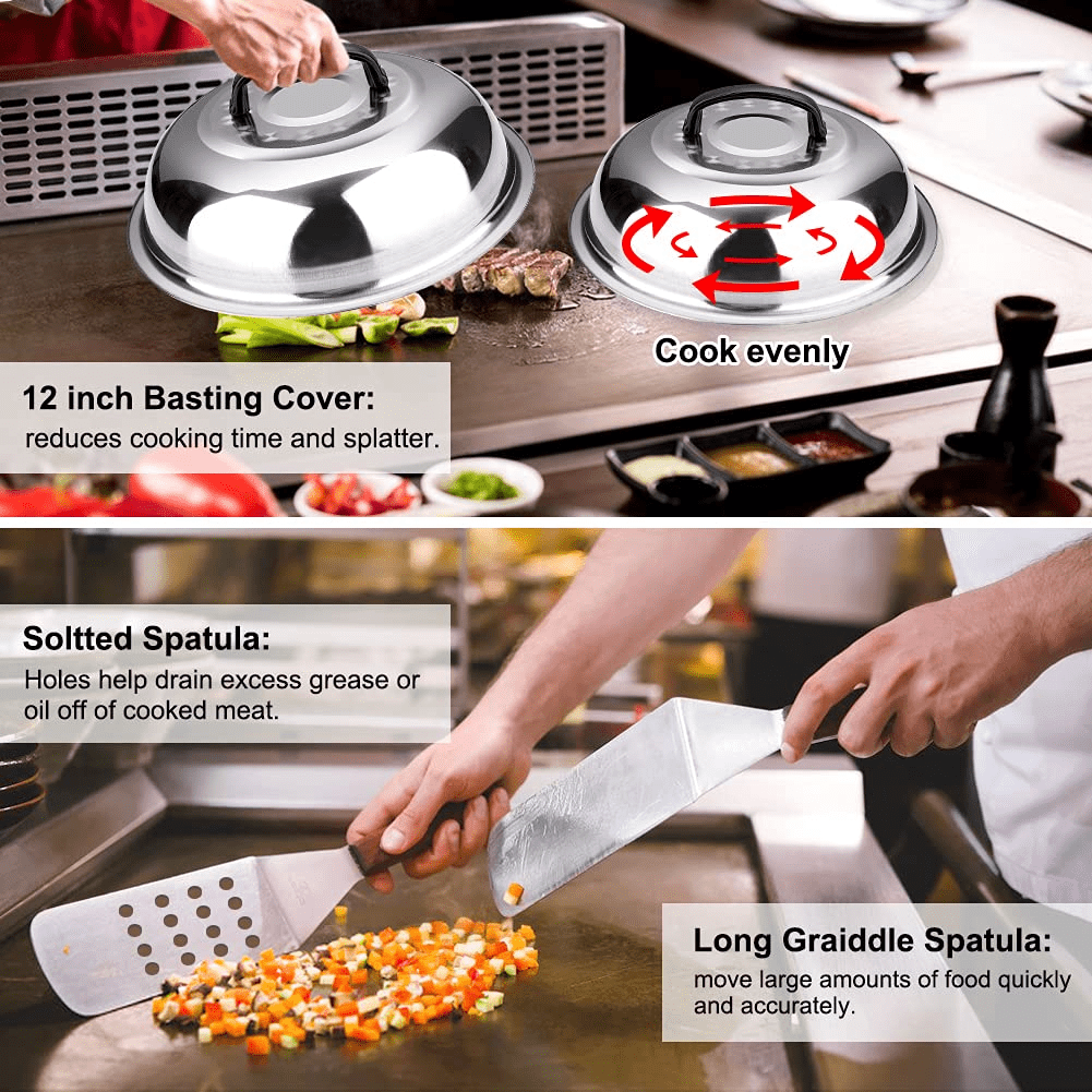 Griddle Accessories Kit, 135 Pcs Griddle Grill Tools Set for Blackstone Camp Chef, Professional Grill BBQ Spatula Set with Basting Cover - 3