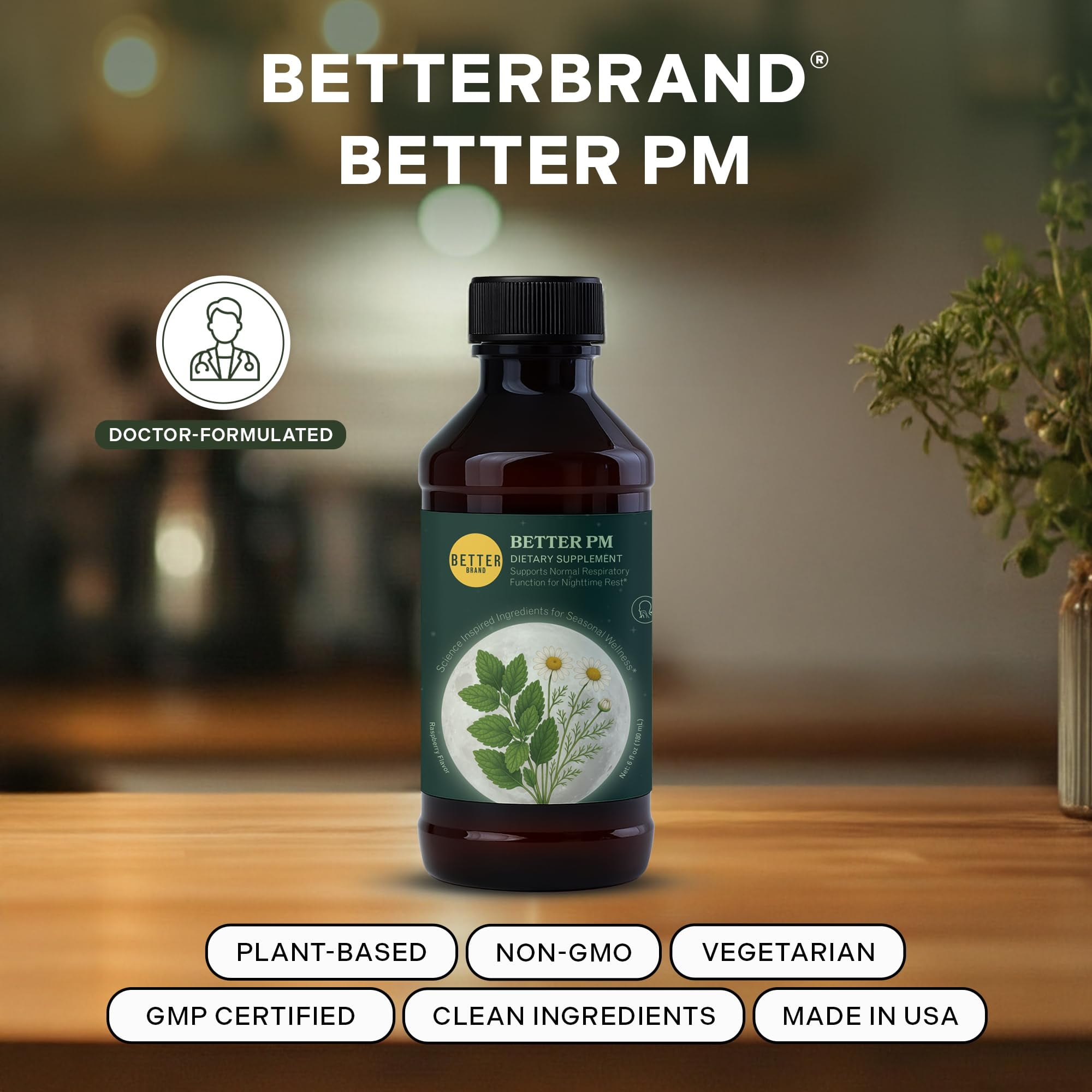 Betterbrand BetterPM Nighttime Wellness Syrup – Natural Sleep, Calm & Immune Support with Elderberry, Magnesium Glycinate, Valerian, Tart Cherry, L-Theanine & Chamomile
