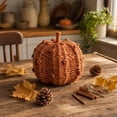 thumbnail image 6 of Orange Hand Woven Pumpkin Decor, Handmade Fall Pumpkin Figurine, Halloween Thanksgiving Tabletop Ornament, Rustic Fabric Pumpkin Decoration for Shelf Mantel Home Party Autumn Decor Gift, 6 of 6