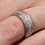 Newshe Mens wedding Bands 925 Sterling Silver Men Rings Wedding Band for Him 1ct Round Cubic Zirconia Promise Rings For Him Size 9