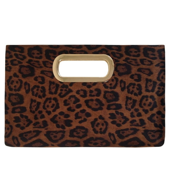 Faux Suede Top Handle Small Leopard Clutch