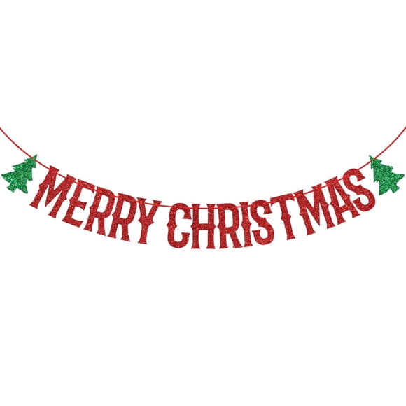 Banner Aeryourtar Merry Christmas con purpurina roja y verde