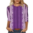 thumbnail image 3 of Liquidation d'Été! Hauts à Manches 3/4 pour Femmes Fatuov, Décontractés et Élégants, Col Rond, T-Shirts Graphiques, Grandes Tailles, Blouses d'Été, Violet, 3 of 5