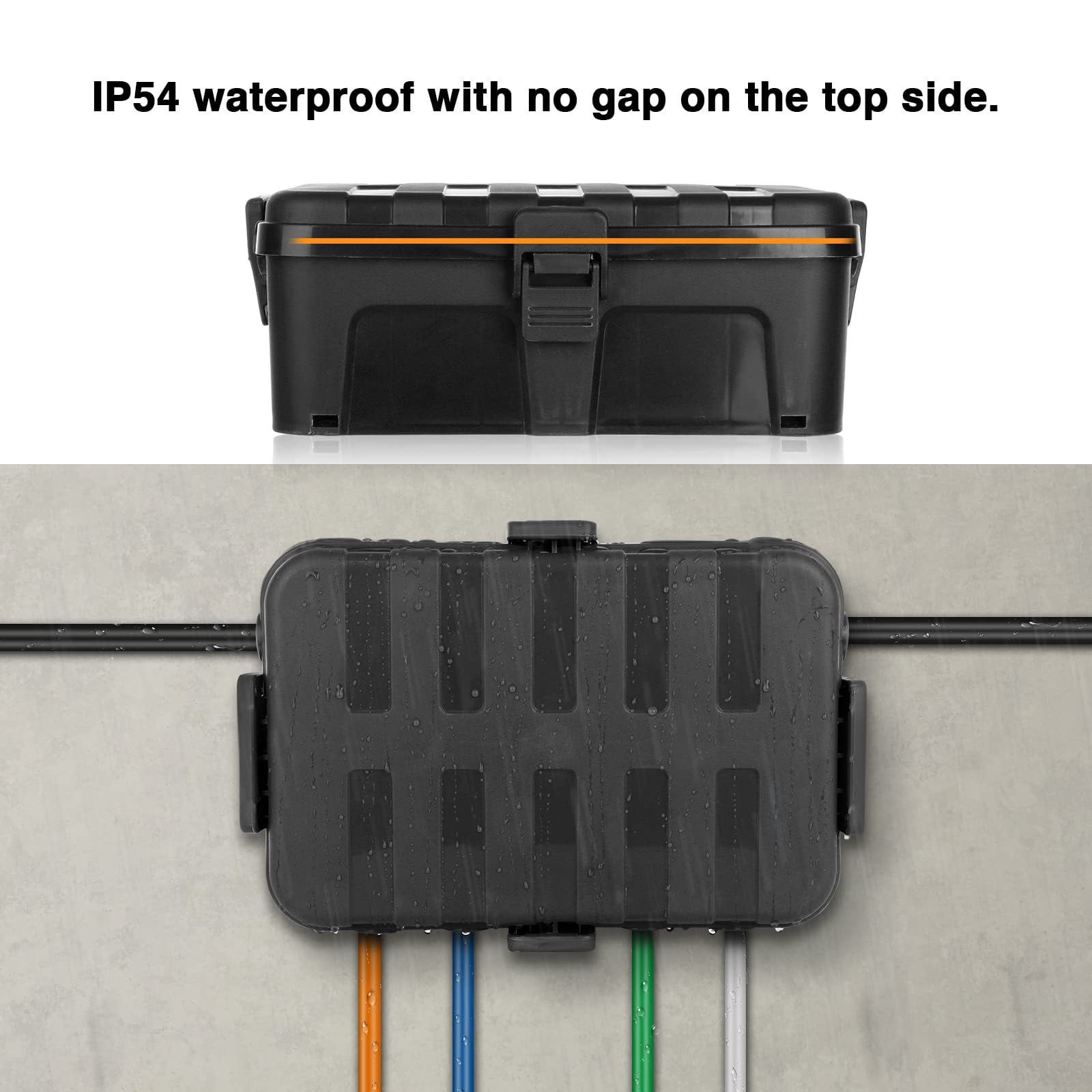 GARENAS Extra Large Outdoor Electrical (32 X 22 X 13 cm) IP54 Extension Cord Cover Plug Socket Timer Power Strip(Black)