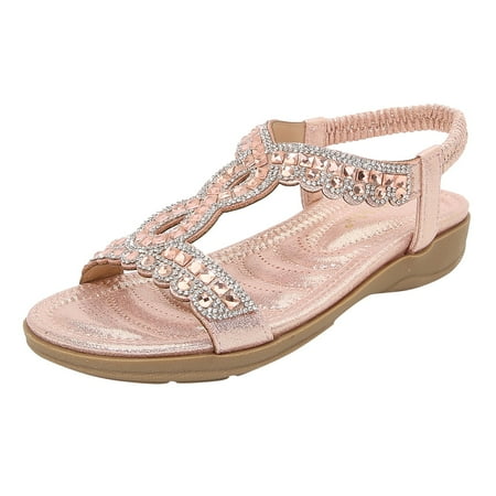 

Cathalem Women Shoes Thick Soles With Diamond Sandals Bohemian Style Waterproof Sandals Pink 38