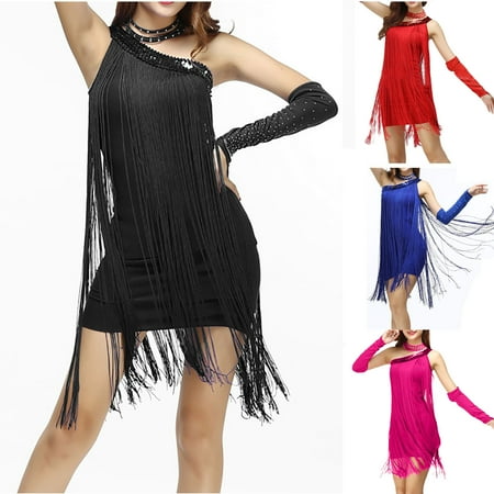 YHAJDS Sleeveless Off-The-Shoulder Dress One Shoulder Sequin Bodycon Fringe Club Dress
