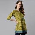 thumbnail image 5 of Janasya Indian Keyhole Neck 3/4 Sleeve Ethnic Motifs Green Cotton Tunic For Women, 5 of 8